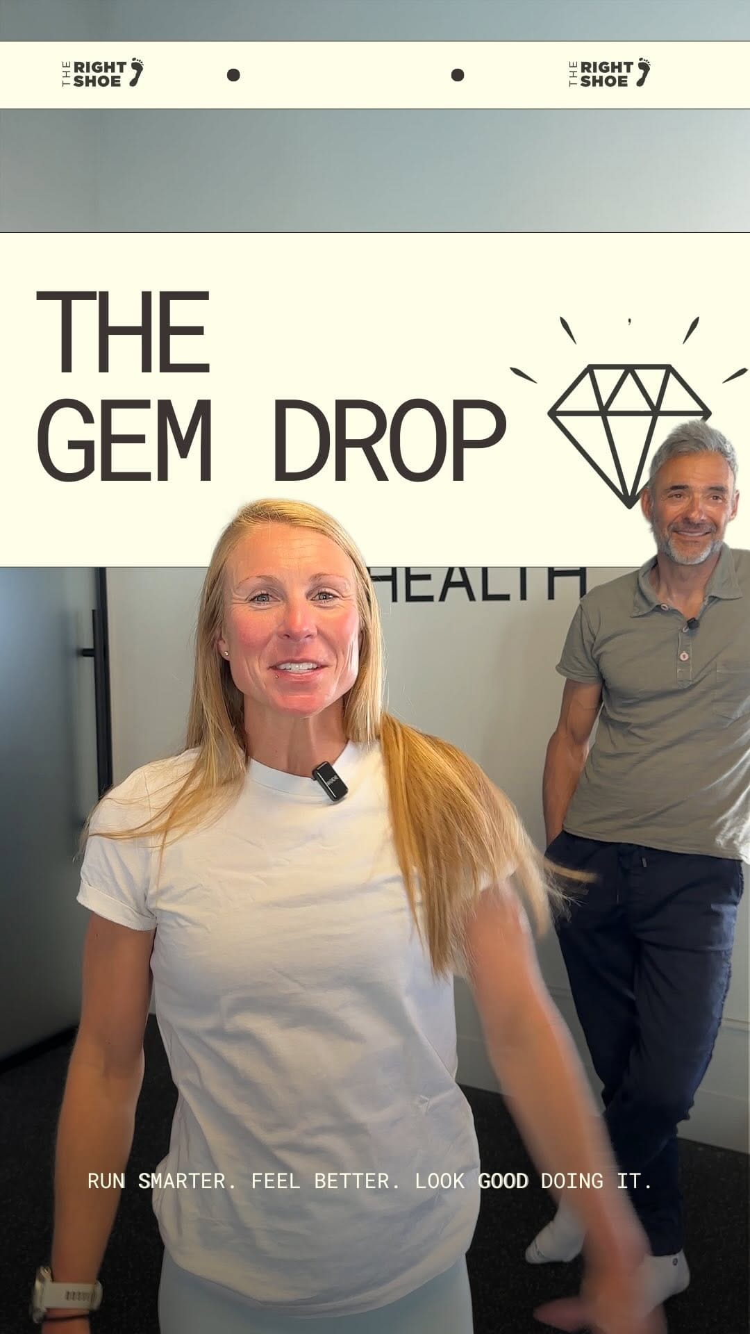 Two Evolving Health team members in front of a title card reading The Gem Drop